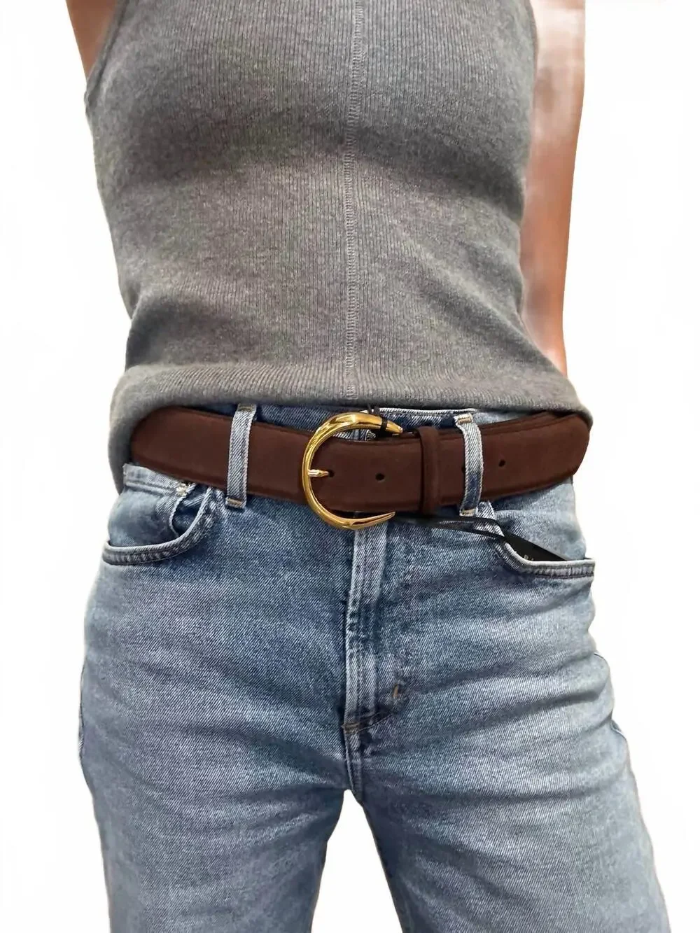 NEW B-LOW THE BELT women's odessa suede belt in chocolate gold